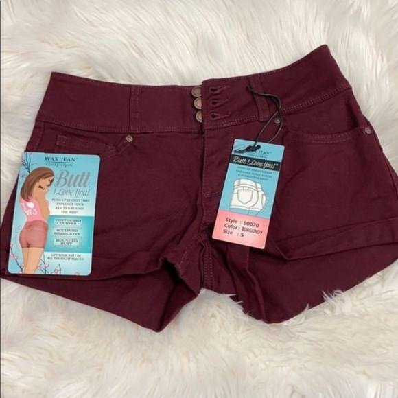 Wax Jean Pants - Burgundy Jean Butt Push-Up Shorts